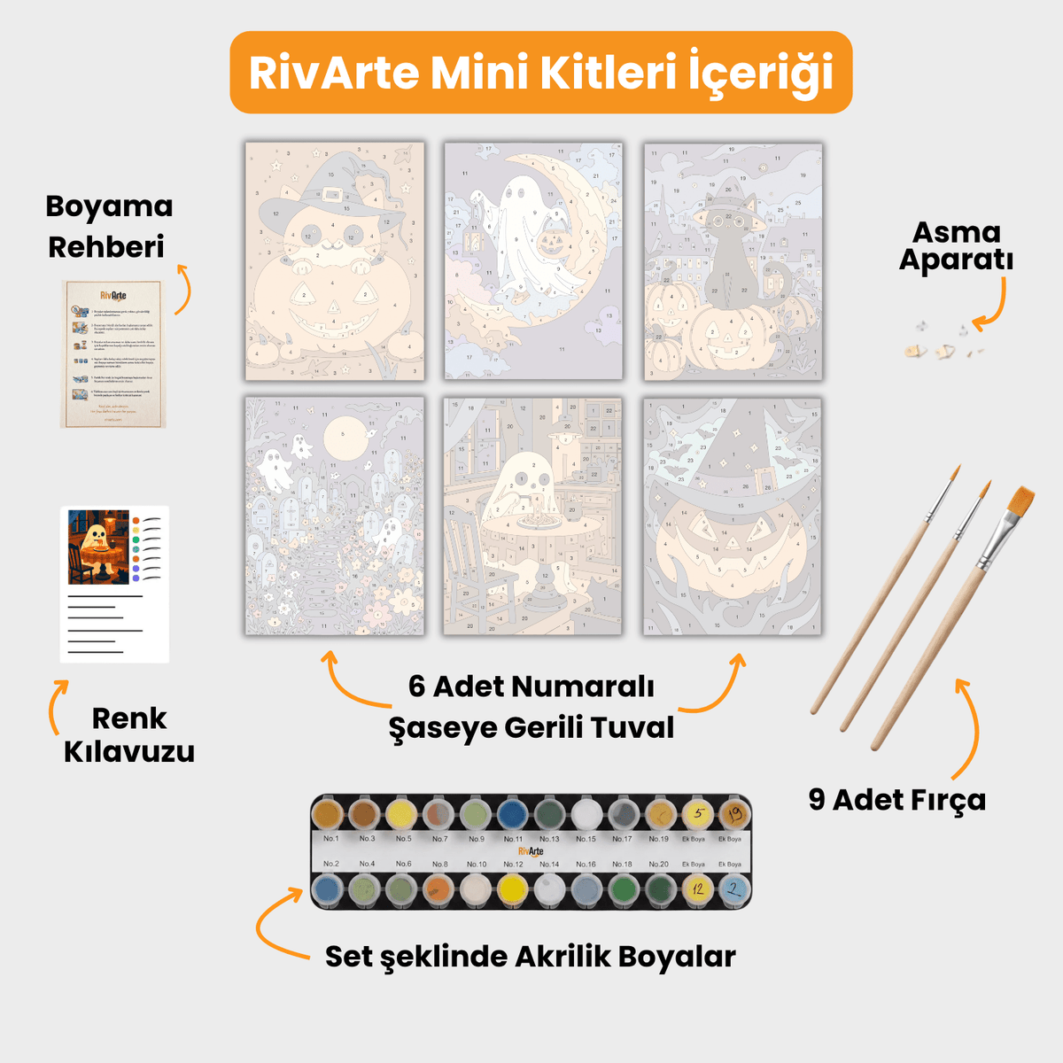 6 Mini Boyama Kiti – "Korkulu Gece" Seti | Cadılar Bayramı - rivarte