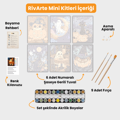 6 Mini Boyama Kiti – "Korkulu Gece" Seti | Cadılar Bayramı - rivarte