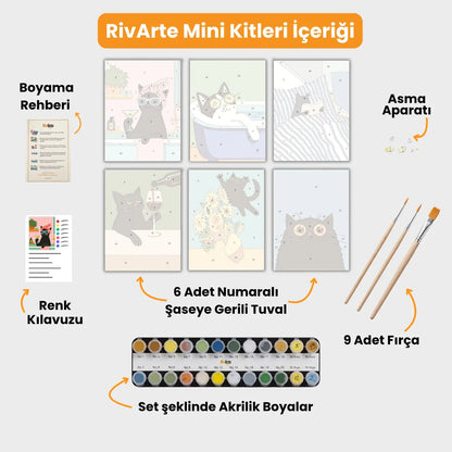 6 Mini Boyama Kiti – "Relax Kedi" Seti - rivarte