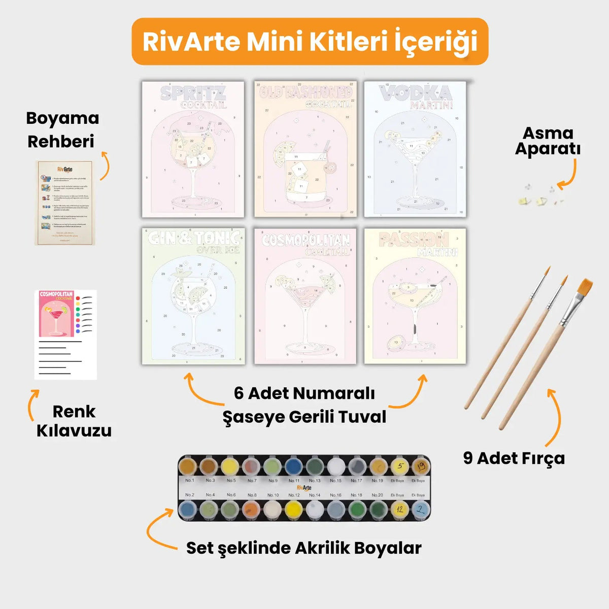 6 Mini Boyama Kiti – "Renkli Kokteyller" Seti - rivarte