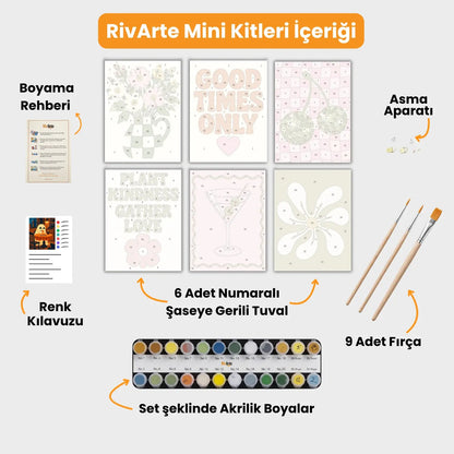 6 Mini Boyama Kiti – "Retro Mutluluk" Seti - rivarte